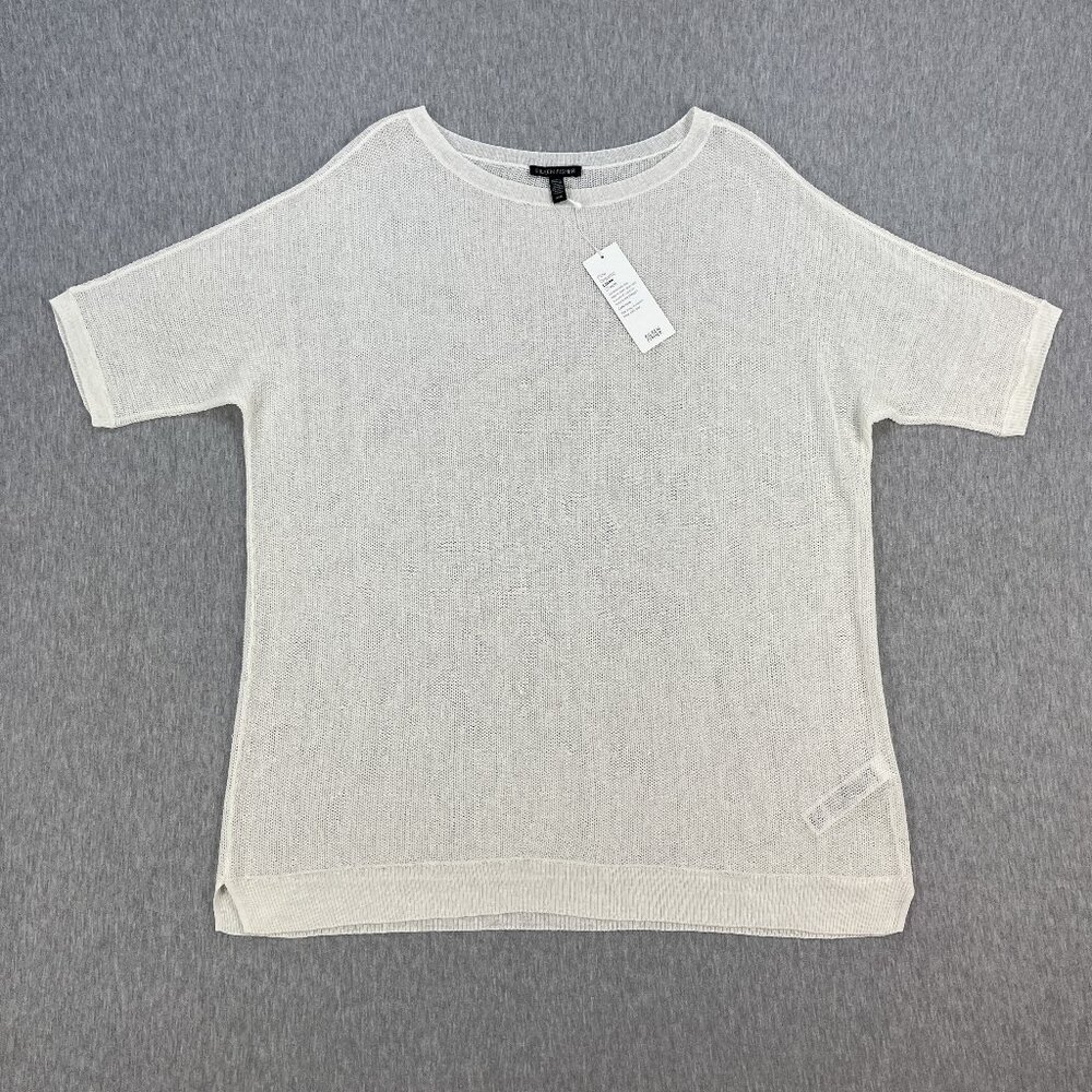 Eileen Fisher Fine Organic Linen Crepe Tunic Top Womens M Ivory Bateau $198 NEW